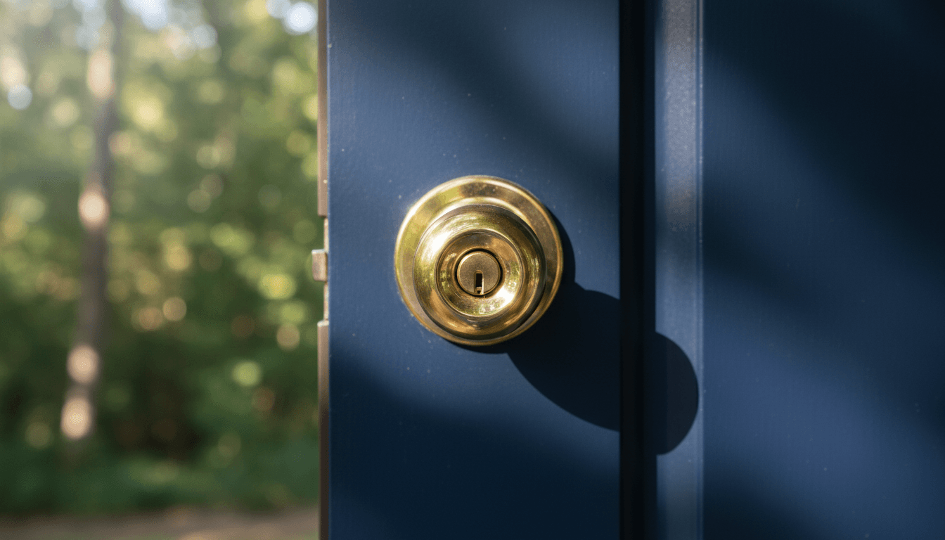 Close-up of polished door hardware on a modern property showing high-standard maintenance